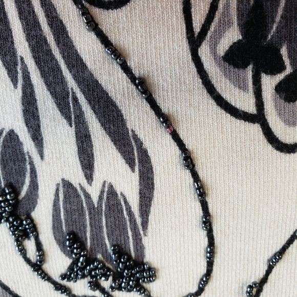 Pierri Pullover Womens Medium Knit Beaded Gray Cream Black Crew Neck VTG Classic - Picture 5 of 11